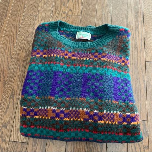 VINTAGE Benetton Made In Italy Multicoloured Shetland Wool Sweater Size Unknown - Picture 10 of 10